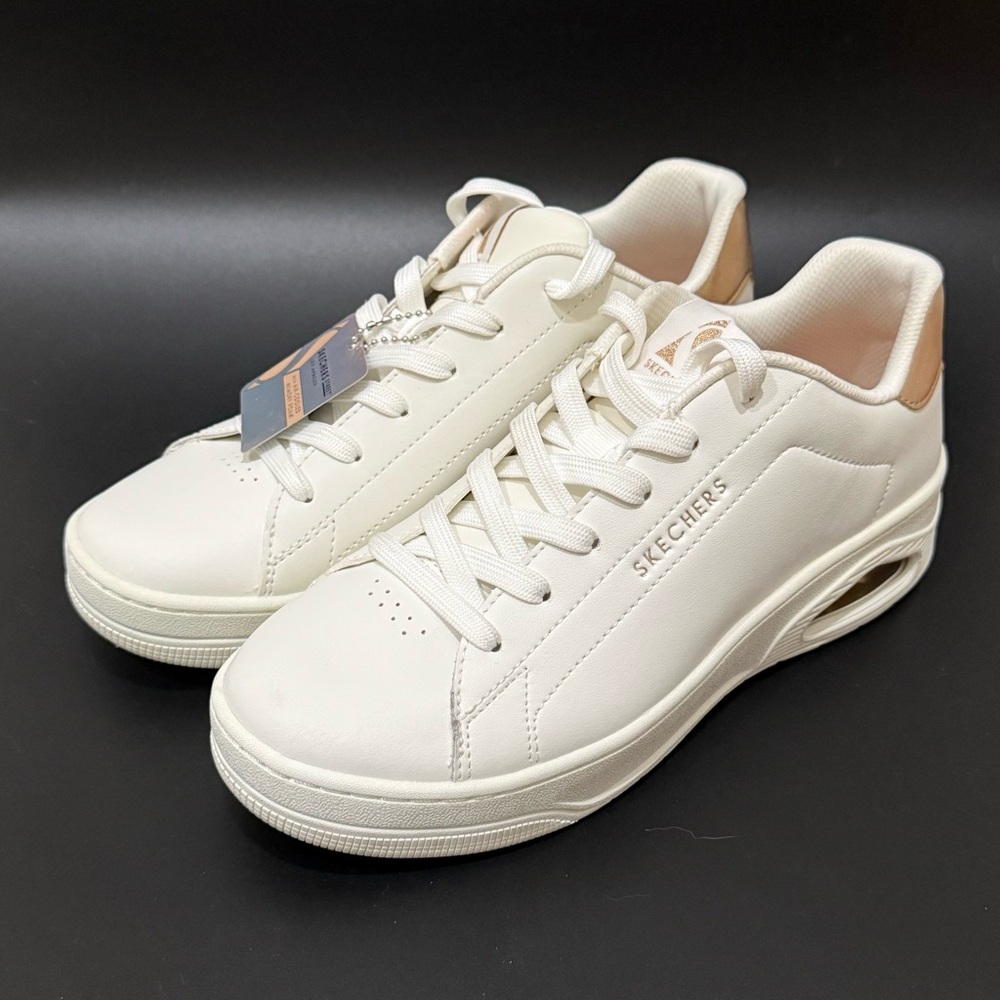SKECHERS Uno Court Courted Casual Sneakers Ivory White/Rose Gold Women’s Size 9